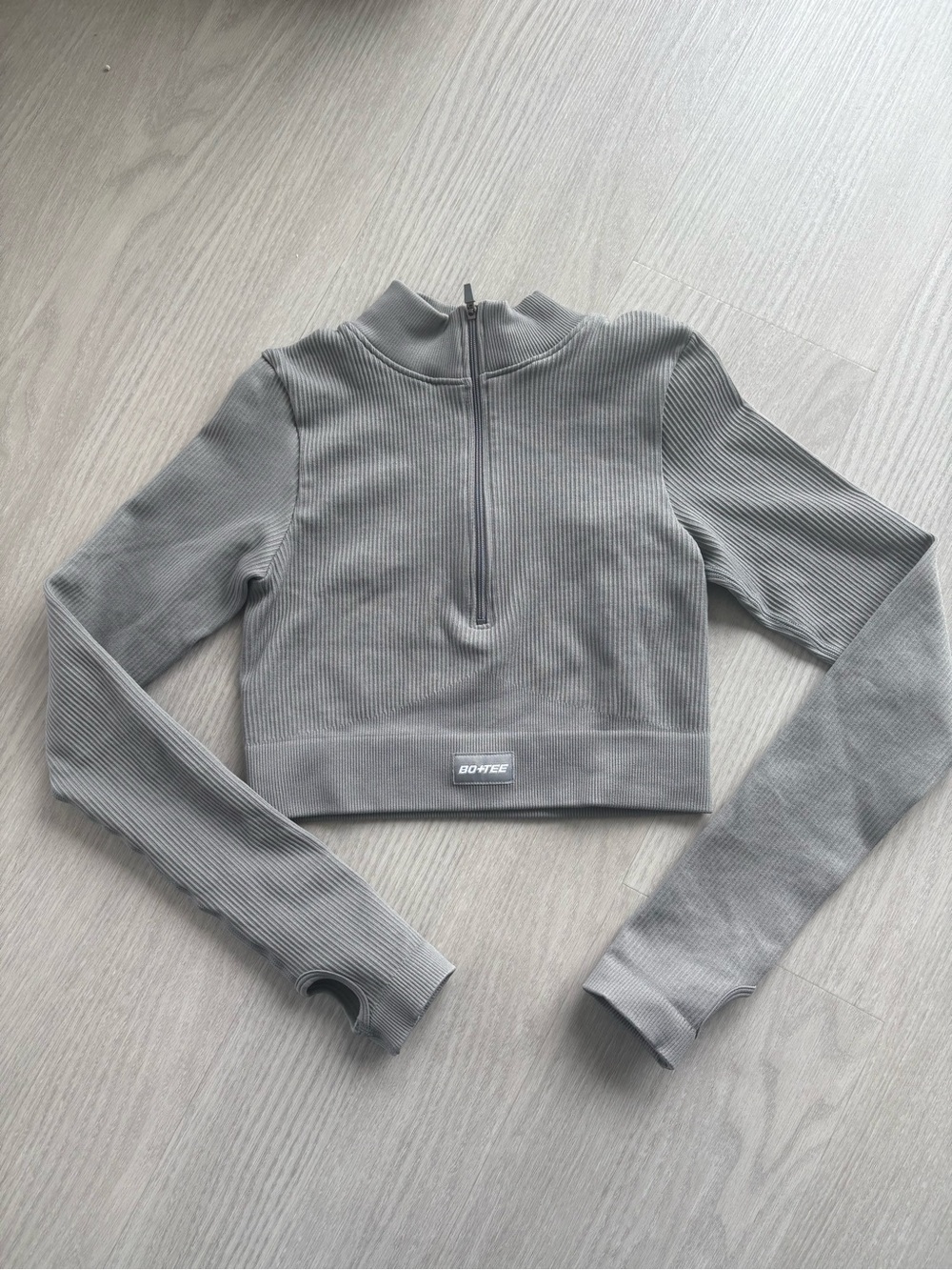 Bo + Tee Gray Long Sleeve Quarter Zip Workout Top